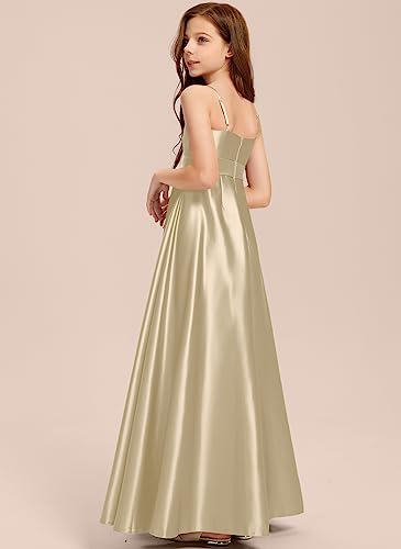 Junior Bridesmaid Dress, Flower Girl Dresses, Formal Dress for Teen Girls Bow A-line Square Floor-Length Satin2