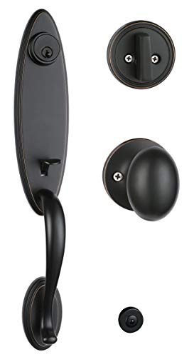 Amazing 🔥 BronzeHandleSet with Knob Door Handle (for Entrance and Front Door) Reversible for Right and Left Handed and a Single Cylinder Deadbolt Handle Set Oil Rubbed Bronze Finish,MDHST200610B-AMZ