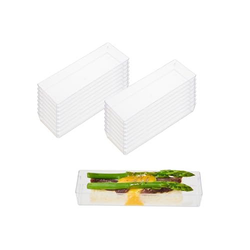 Restaurantware 5.2 x 1.8 Inch Mini Tasting Plates 100 Disposable Rectangle Plastic Plates - Durable Stylish Clear Plastic Hors D'oeuvre Serving Plates For Desserts Or Appetizers At Parties