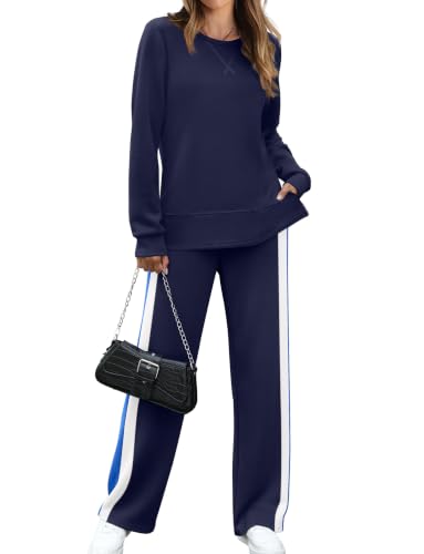 Image of OFEEFAN Women's 2 Piece Lounge Set Travel Airport Outfits Side Slit Tracksuit Wide Leg Loungewear Baggy Comfy Sweatsuit S-3XL