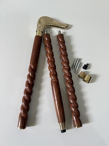 Canne de marche en bois et laiton, modèle pliable en 3 sections - 2