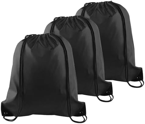 YSUY 3-Pack Black Drawstring Gym Bags Bags Sports Cinch Sack String Bag Bulk Swimming String Bags Draw String Backpack Suitable for Sports Gym Travel Swimming Beach