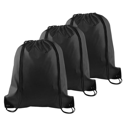 YSUY 3-Pack Black Drawstring Gym Bags, Bags Sports Cinch Sack String Bag, Bulk Swimming String Bags, Draw String Backpack Suitable for Sports, Gym, Travel, Swimming, Beach (3PCS)
