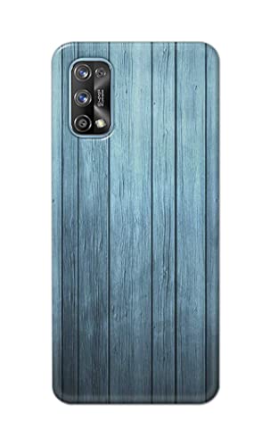 Image of Printed Hard Back Cover Case for Realme 7 Pro Back Cover (Wooden Blue) -1302