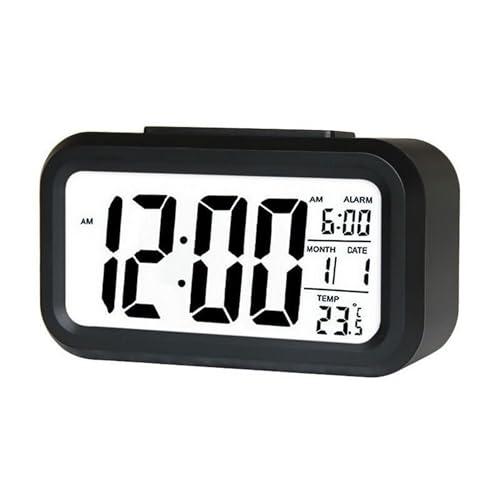Led Display Digital Alarm Clock Battery Operated Smart Night Light Easy Operation Clock for Kids Heavy Sleepers Bedroom (Black)