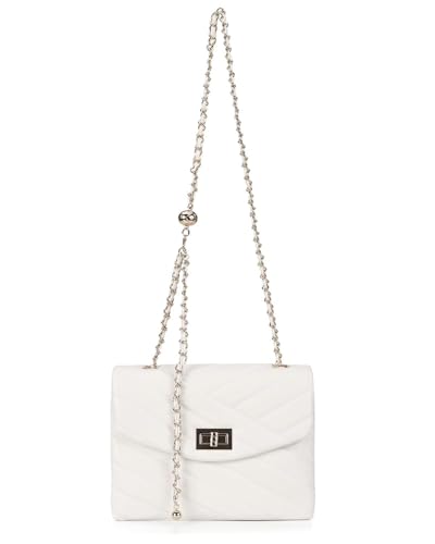 Image of LAVTUG Small Quilted Crossbody Bag for Women, Faux Leather Gold Chain Purse | Chevron quilted flap purse with clasp-adjustable chain, 2 main compartments, inner zip pocket and back slip pocket