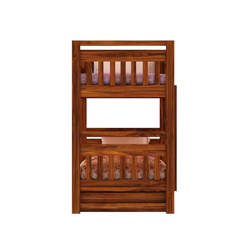 Image of Ganpati Arts Solid Sheesham Wood Swift Bunk Bed Twin Over Bed with Ladder Wooden Bunk Bed with 2 Drawer Storage for Bedroom Living Room Home (Natural Finish)