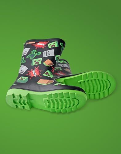 Minecraft Creeper Black Storm Boots | Waterproof Rain Footwear with Printed TNT, Block Elements Merch2