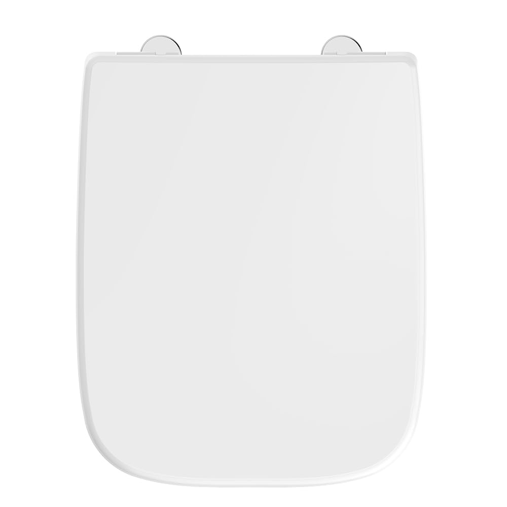 AQUALONA® Square Duroplast Toilet Seat – Soft Close - Ceramic Appearance - One Button Hinge Release for Quick Cleaning, Easy Install (White - Square Shaped) — image 1