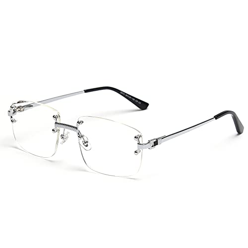 Image of Gradient Lens Metal Sunglasses Rimless Square Blue UV400 Brown Women Frameless