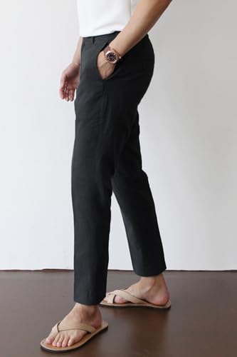 Image of GINGTTO Linen Pants Men Slim Fit Elastic Waistband Lightweight Summer Beach Fashion Casual Pant