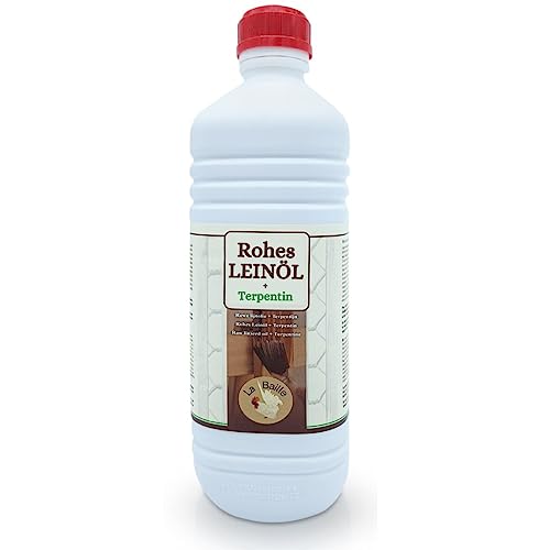 Leinölfarbe & Terpentin - 50/50 Mischung aus rohem Leinöl und Terpentin für die Behandlung von Holz und anderen Materialien im Innen- und Außenbereich (1-Liter-Flasche)