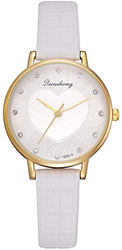Damenuhr Quarzuhr mit rundem Zifferblatt Herzmuster und Lederarmband für Elegante Frauen