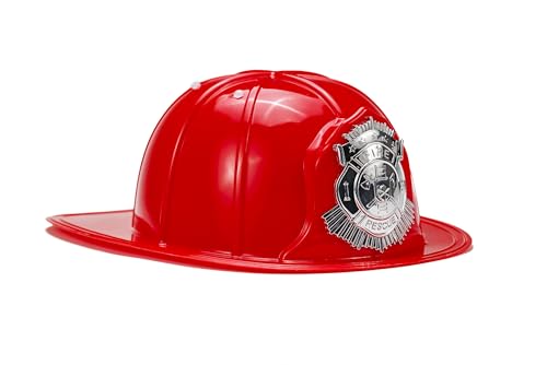COLLECT PRESENT Deluxe Firefighter Helmet for Adults - Authentic Fire Chief Hat Design - Made from Sturdy Plastic - One Size Fits Most Adults for Costumes (Red)