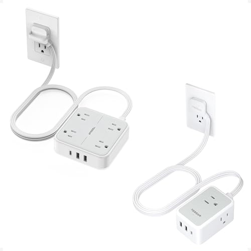 TESSAN Flat Plug Power Strip, Ultra Thin Extension Cord with 3 USB Ports (1 USB-C), 5 ft Slim Plug for Home, Office, School, Dorm Room, Gray