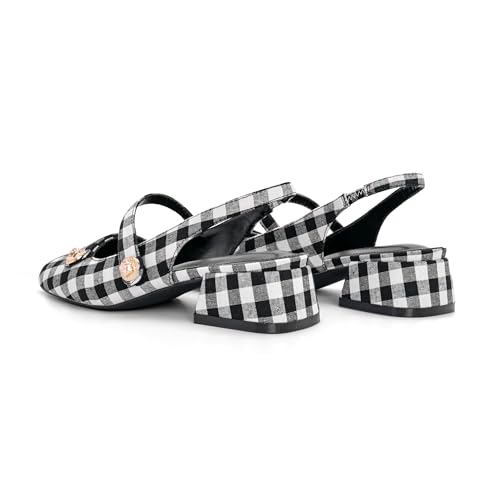 Image of Slingback Mary Jane Heels for Women Low Block Heel Closed Square Toe Pump Shoes Heels Classic Daily Office Dressy Shoes