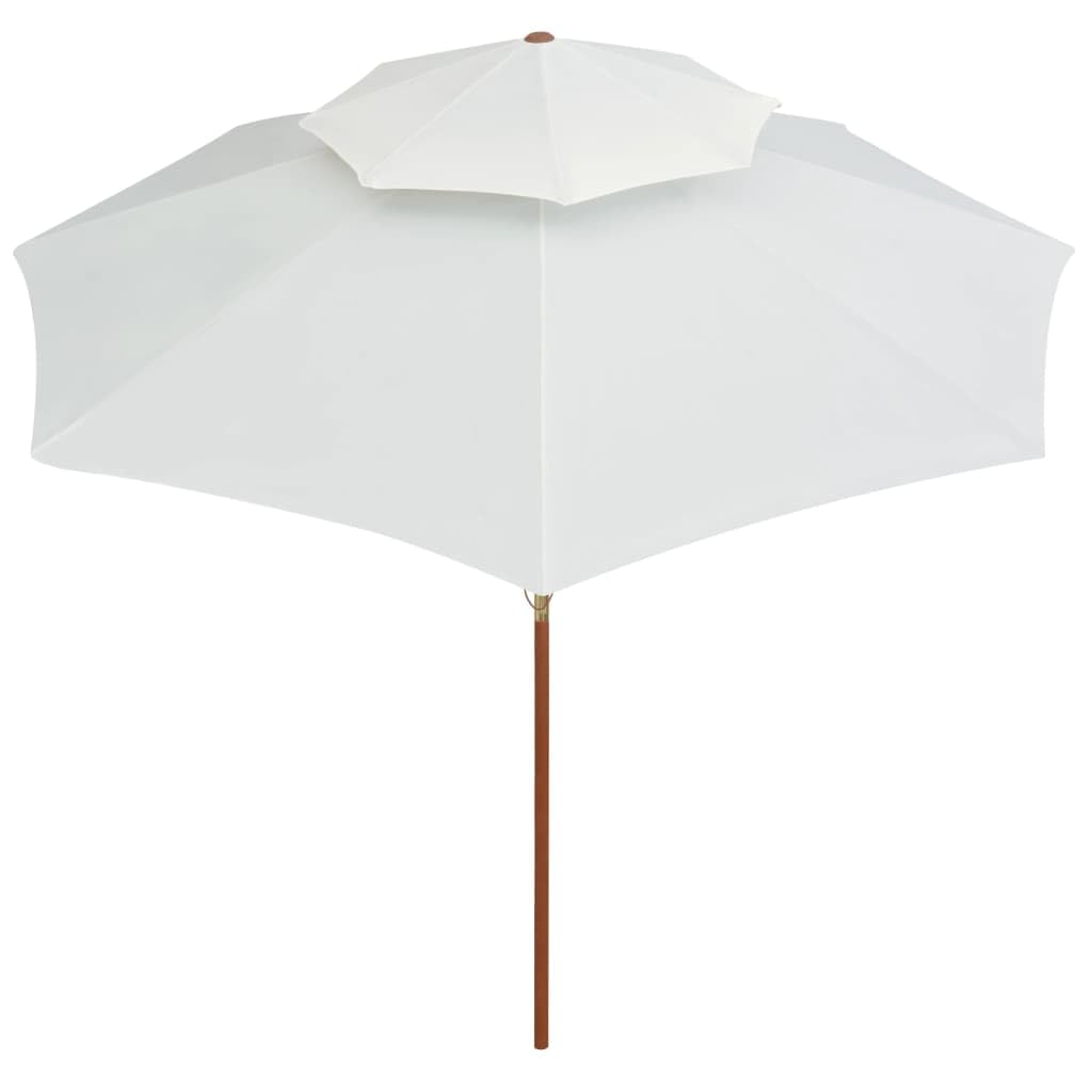 Sombrilla de Madera de Teca con Poste Resistente y Cubierta de Poliéster UV, 8 Varillas Robusta para Jardín y Patio, Diseño de Dos Pisos para Circulación de Aire, Fácil