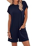 BTFBM Rompers for Women Summer 2026 Casual Dressy One Piece Shorts Tshirt Pants Jumpsuit Vacation Outfit Fashion Clothing(Navy Blue, X-Large)