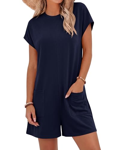 BTFBM Rompers for Women Summer 2026 Casual Dressy One Piece Shorts Tshirt Pants Jumpsuit Vacation Outfit Fashion Clothing(Navy Blue, X-Large)