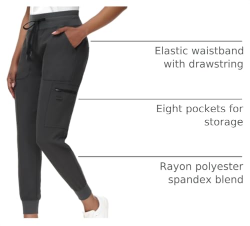 Image of MIVEI High Waisted Jogger Style Scrub Pants for Women - 8 Pockets Medical Bottoms Tapered Yoga Waistband Ribbed Ankle Cuffs