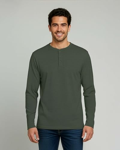 Image of Real Essentials 3 Pack: Mens Casual Long & Short Sleeve Cotton Henley Lightweight Button T-Shirt, Long Sleeve - Set