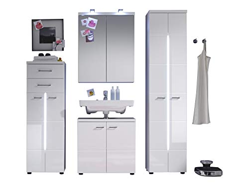 Preisvergleich Produktbild BADMÖBEL-Kombination Nightlife Weiss Hochglanz