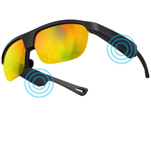 Alpha Digital Polarized Bluetooth Smart Sunglasses with Built-in Mic, Open-Ear Audio, IP65 Waterproof & 5-Hour Battery (Gold)
