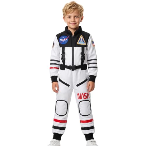 Gomukot Direct Kids Astronaut Costume NASA Space Jumpsuit for Halloween Boys Girls Pretend Role Play Dress Up (8-10 Years)