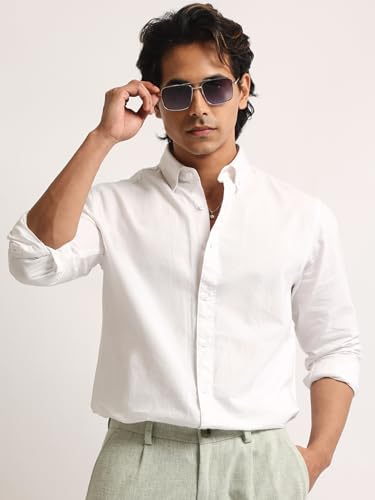 Image of MANIAC || Mens || Solid || Collared Neck || Full Sleeve || Oxford || Linen Blend Fabric || Shirt