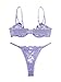 Lilosy Sexy Cute Underwire Push Up Strappy Heart Embroidered Mesh Sheer Lingerie Set for Women Bachelorette See Through Bra and Panty 2 Piece Light Purple Medium