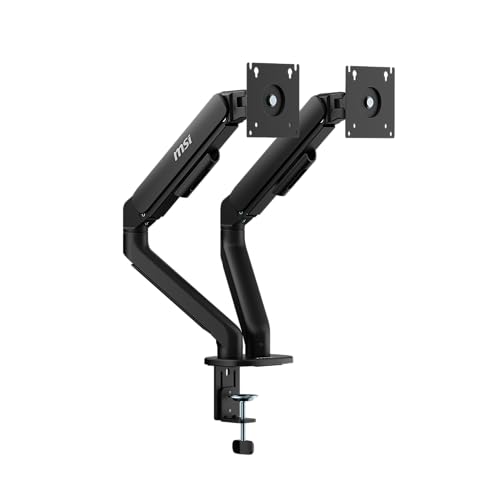Image of MSI MAG MT101DG - Gas Spring Dual Monitor Stand Arm, Supports 17-32 inch and 22 lbs, VESA Compatible, Adjustable Gas Spring Mount, Clamp & Grommet, Quick Release Plate - Black