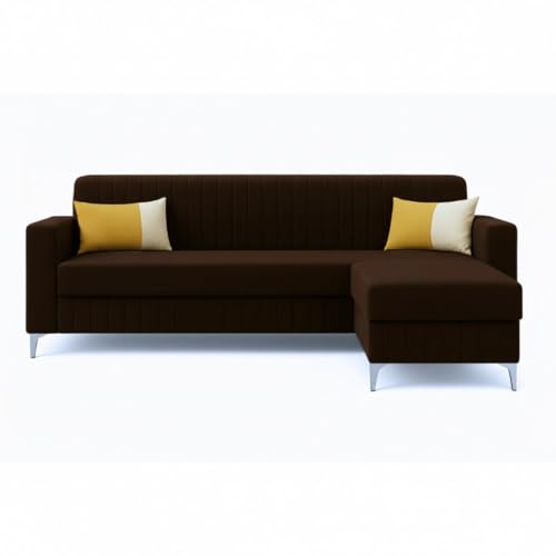 Image of SOCOZI Anton 4 Seater L Shape Sofa Set with Movable Ottoman | Flexible Left or Right Layout | Soft Velvet Suede Fabric | Modern Design | Plush Comfort Cushions for Living Room (Dark Brown)