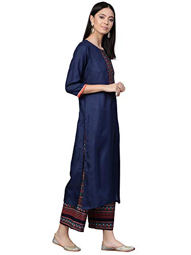 Image of INDO ERA Women's Polyester Solid Straight Kurta with Pant Set (IE24KS9NB1741)