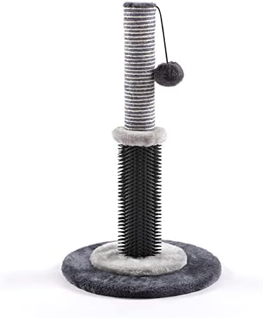Nostjoy Cat Scratching Post, 30 x 30 x 53 cm, Natural Sisal Rope Scratching Posts for Indoor Kitten with Hanging Toys and Self Groomer - (Grey, Round Base)