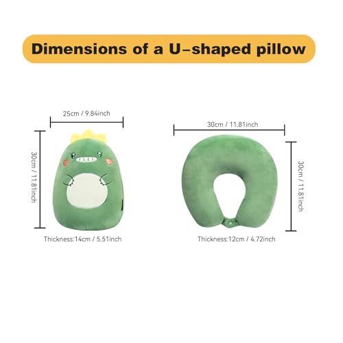 Image of Kids Travel Pillow - 2-in-1 Deformable Kids Neck Pillow for Traveling, Soft U-Shaped Pillow with Adorable Animal Design, Comfy Sleep and Play, Ideal for Airplanes Travel - Dinosaur