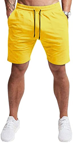 Everworth Men's Casual Training Shorts Gym Workout Fitness Short Bodybuilding Running Jogging Short Pants (Yellow, Small) #TOP12
