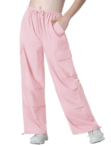 Image of EXARUS Girls Parachute Pants Cargo Hip Hop Wide Leg Baggy Y2K Teen | Tween Casual School Dance Streetwear with Pockets Elastic Waist Youth Junior Kids Bottoms Hiking 8-14Y