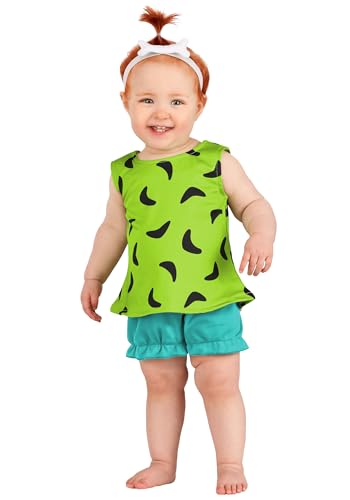 Fun Costumes - Flintstones Pebbles Costume for Infants, Flintstones Baby Cavewoman Outfit for Cosplay & Halloween (6/9mo, Green, Blue)