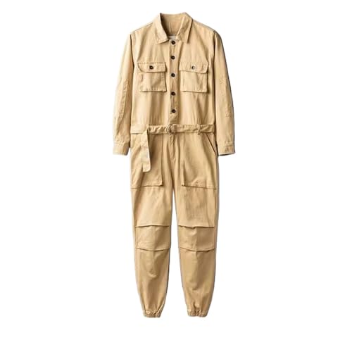 Salopette en coton jaune clair L pour homme Wolong avec poches cargo et revers