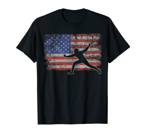 Fencing Retro USA Flag Sword Combat 4th of July Fencing T-Shirt