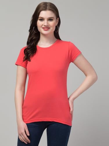 Image of Women's 100% Cotton Plain Regular Fit Round Neck Half Sleeve Tshirt (Solid)