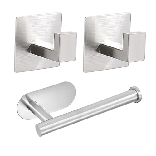 Ziyonix Portarrollos Papel Higiénico Adhesivo, Acero Inoxidable Soporte de Papel Taladro Portarrollos Ganchos de para Toallas de Baño con 2 Piezas Gancho de Pared Níquel Cepillado para WC Baño Cocina