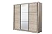 Armadio guardaroba 3 ante scorrevoli una con specchio, struttura quercia, 242x60x215 cm