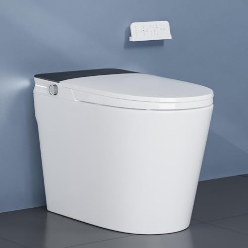 Smart Toilet with Bidet & Auto Flush-ADA Comfort Height,Hand Open/Close Elongated Toilet with Foot Sensor Operation,Warm Water/Air Dry, Night Light, Heated Seat with Digital Display
