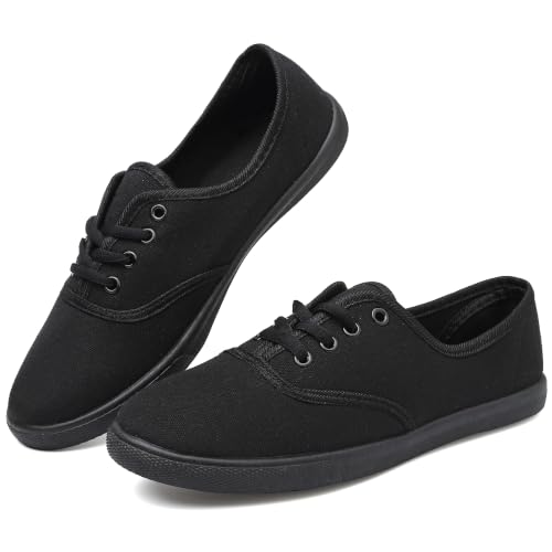 Image of Womens White Canvas Sneakers | Womens White Canvas Sneakers Lightweight Lace Up Fashion Shoes Low Top Slip On Casual Tennis Walking Shoes Footwear