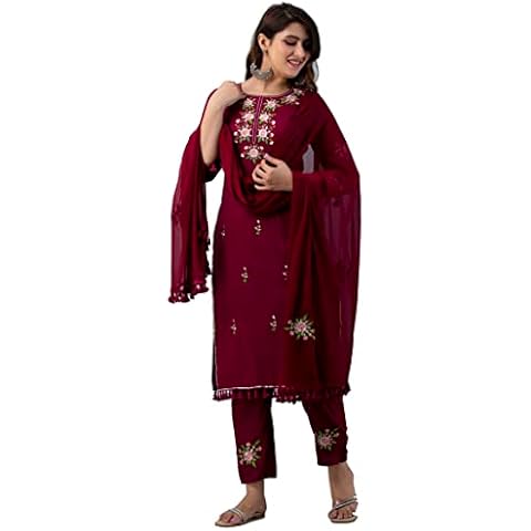 JG Women's Maroon Rayon Kurti Pant Set Cover