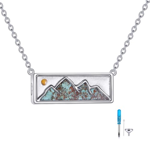 Turquoise Urn Necklaces for Ashes S925 Sterling Silver Mountain Mustard Seed Keepsake Necklace for Women Memorial Cremation Jewelry