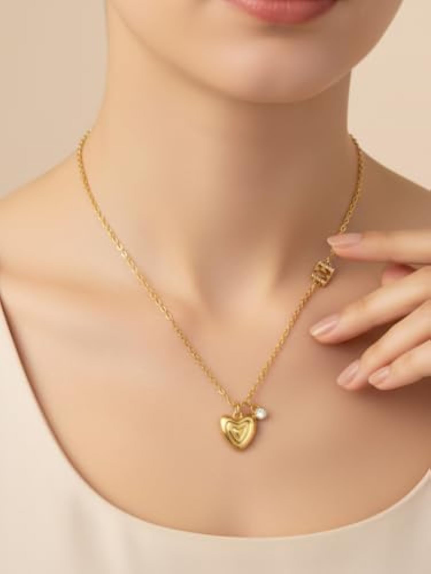 Women's Adjustable Gold Plated Heart Necklace, Gift for Her