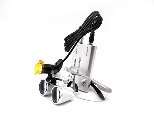 Image of EAST Brand 3.5X 420mm Working Distance Optical Glass Surgical Binocular Loupes and LED Head Light Lamp with Filter Aluminum Box Style (Silver)