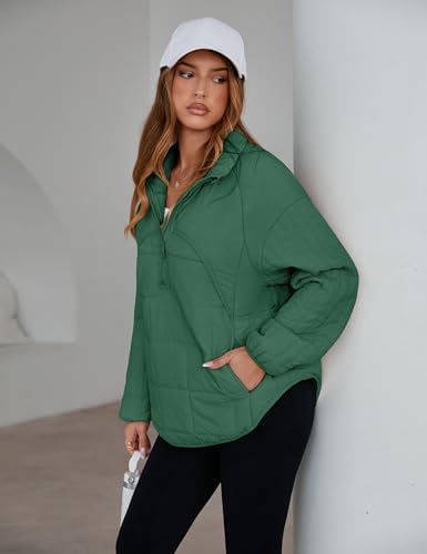 Daacee 2025 Oversized Lightweight Quilted Pullover Jacket for Women Half Zip Up Puffer Jackets Padded Outwear XS-2XL3